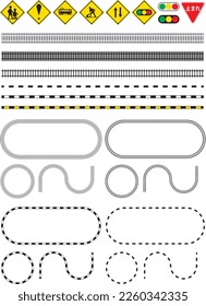 Icons of various tracks and signs that can be used for learning traffic rules and creating maps