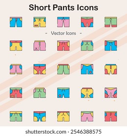 Iconos de varios tipos de pantalones cortos y ropa casual.