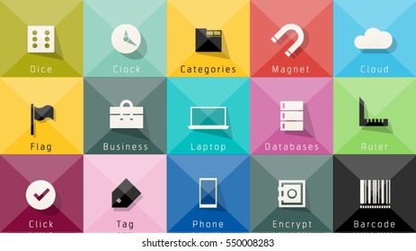Icons vector collection. Stylish colors of web design objects, business, office and marketing items. Easy editable foe Your design.