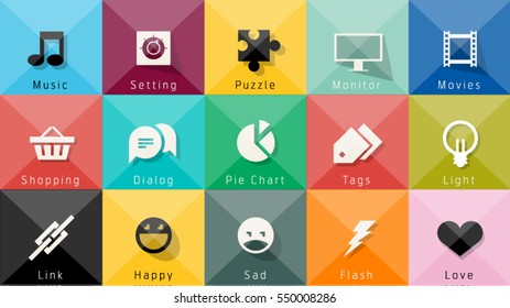 Icons vector collection. Stylish colors of web design objects, business, office and marketing items. Easy editable foe Your design.