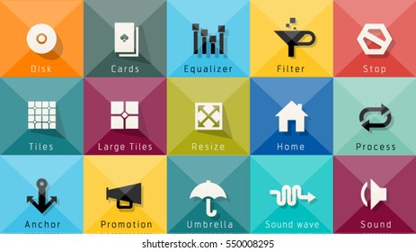 Icons vector collection. Stylish colors of web design objects, business, office and marketing items. Easy editable foe Your design.