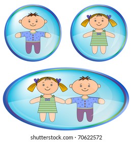 Icons, vector eps10 buttons with toy boy and the girl