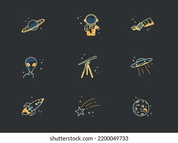Icons in vector graphics. Mysterious space theme. 