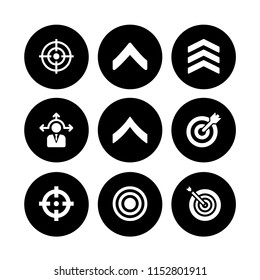  icons in vector set. chevron, decision making, target and bullseye illustration for web and graphic design