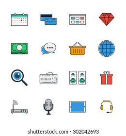 Icons vector set. Color line signs. Web elements