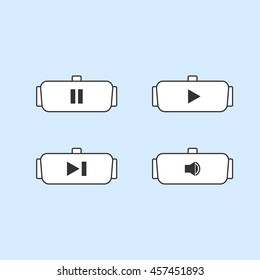 Icons vector VR helmet for web. VR headset icon with video controls: Stop, Pause, sound.