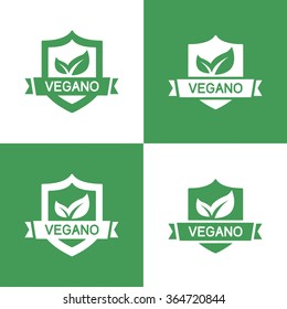 Icons Vegan food, set of badges, emblems and stamps vector written in English
