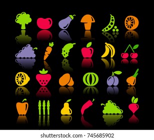 Icons of vegetables and fruit. Vector illustration