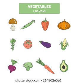 Icons Of Vegetables For A Healthy Diet. For A Daily Planner, Poster, Infographic, Packaging.