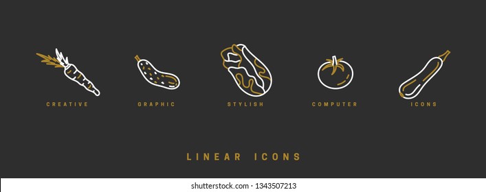 Icons vegetables in linear style. set food icon vector graphics