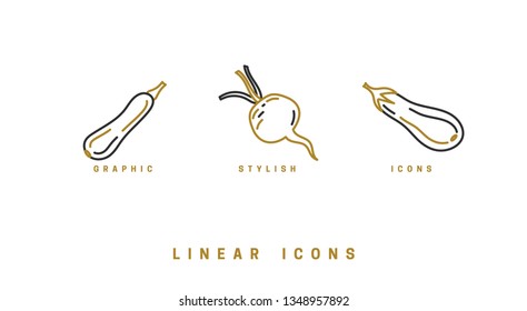 Icons vegetables in linear style. set food icon vector graphics