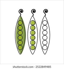 icons, vegetables. pea pod. linear art. healthy food