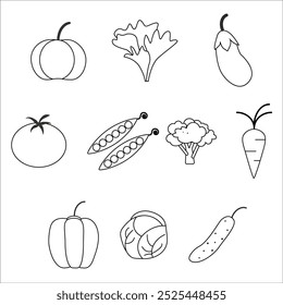 icons, vegetables. set of vegetables. linear art. healthy food