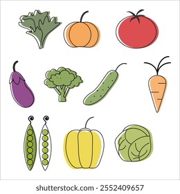 icons, vegetables. set of vegetables. linear art. healthy food
