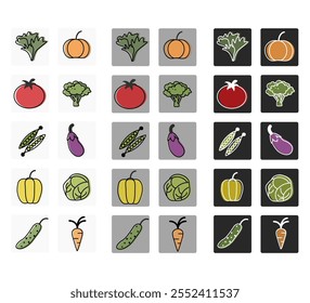 ícones, vegetais. conjunto de vegetais. arte linear. comida saudável