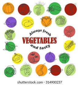 Icons of vegetables in sketch style. Vector illustration for your design