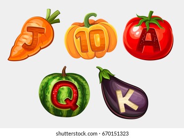 Symbole von Gemüse für Spielautomaten. Vektorgrafik
