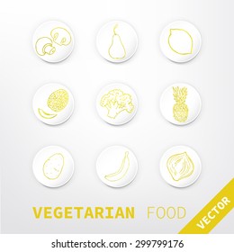 Icons vegetarian food. Watercolor texture. Yellow. The image can be used for your business in catering, cafe, restaurant, shop