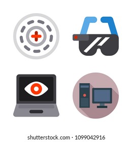Icons Virtual Reality with ar glasses, computer and bionic contact lens