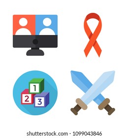 Icons Virtual Reality with cubes, gaming, video console and ribbon