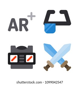 Icons Virtual Reality with gaming, ar monococle, augmented reality and stereoscope