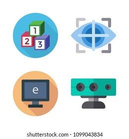Icons Virtual Reality with sensor, eye tracking, computer and cubes