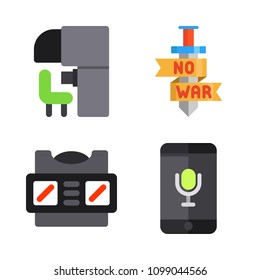 Icons Virtual Reality with sensorama, stereoscope, voice recognition and sword 