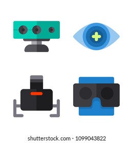 Icons Virtual Reality with stereoscope, virtual reality, bionic contact lens and sensor