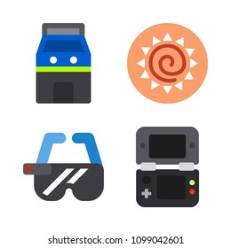Icons Virtual Reality with sun, ar glasses, video console and arcade