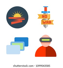 Icons Virtual Reality with sun, sword , depth perception and virtual reality