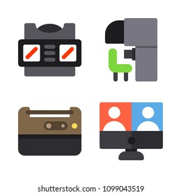 Icons Virtual Reality with video console, virtual reality, stereoscope and sensorama