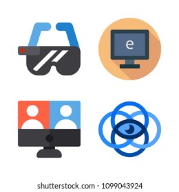 Icons Virtual Reality with video console, ar glasses, vision and computer