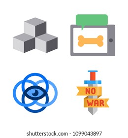 Icons Virtual Reality with vision, virtual reality, cubes and sword 