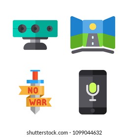 Icons Virtual Reality with voice recognition, sensor, virtual reality and sword 
