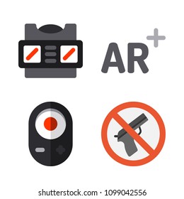 Icons Virtual Reality with weapons, augmented reality, remote and stereoscope