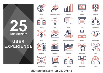 Icons for visualizing goal setting, journey mapping, and UX prioritization.