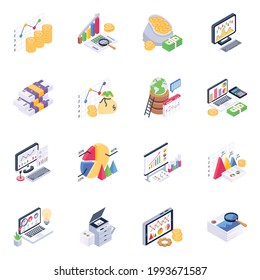 Iconos de acumulación de riqueza en diseño isométrico