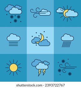 Icons for weather, wind, rain, snow, sunny, fog, night, lightning