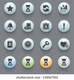 Icons for web with color buttons on gray background. Set 3.