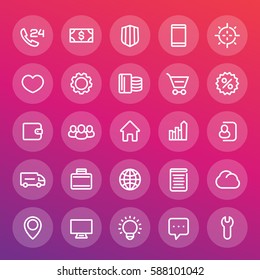 icons for web design in line style, 25 vector pictograms set