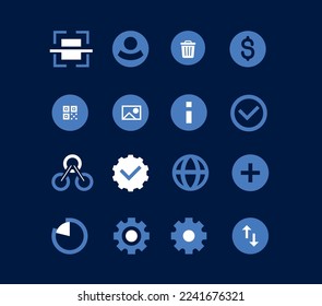 Icons for web design on a blue background. Simple, flat, concise icons