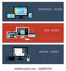 Icons for web design, responsive and graphic design in flat design