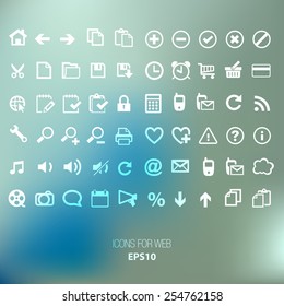 Icons WEB INTERFACE white on blue bokeh background