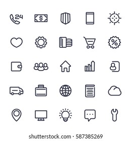 icons for web in line style isolated on white, 25 vector pictograms set