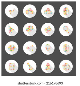 Icons web long shadow design, can enable or disable shadows.