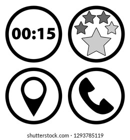 Icons for website or mobile app. Time, call, geolocation point,  