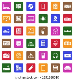 IT Icons. White Flat Collection In Square. Vector Illustration.