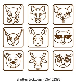 Icons with wild animals. Vector illustration
