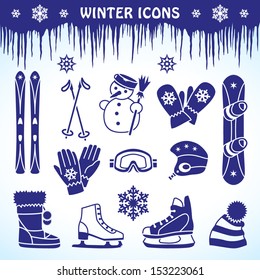 Icons for winter sport equipment and accessories