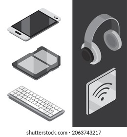 icons wireless technology, keyboard and smartphone